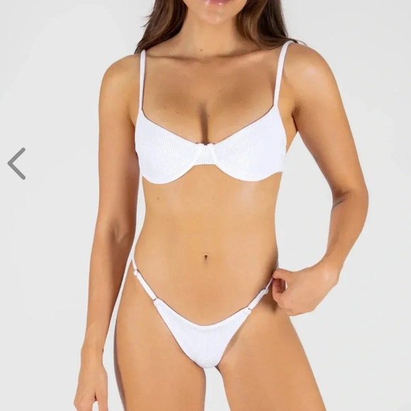 NWT OneOne Swimwear White Bikini SET Ribbed Lupita Alli NEW Ivory Bra Top Bottom - Picture 6 of 9